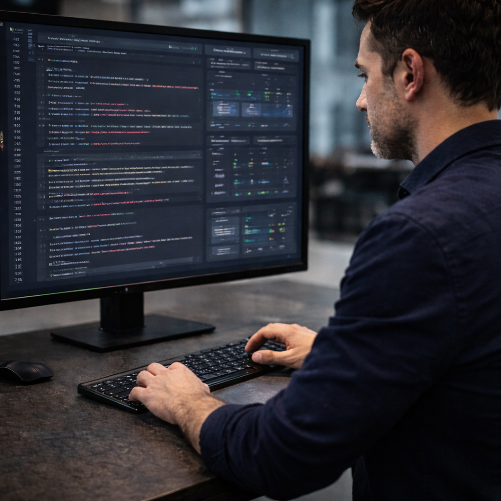 Enterprise team reviewing security and compliance layers of AI-powered architecture.